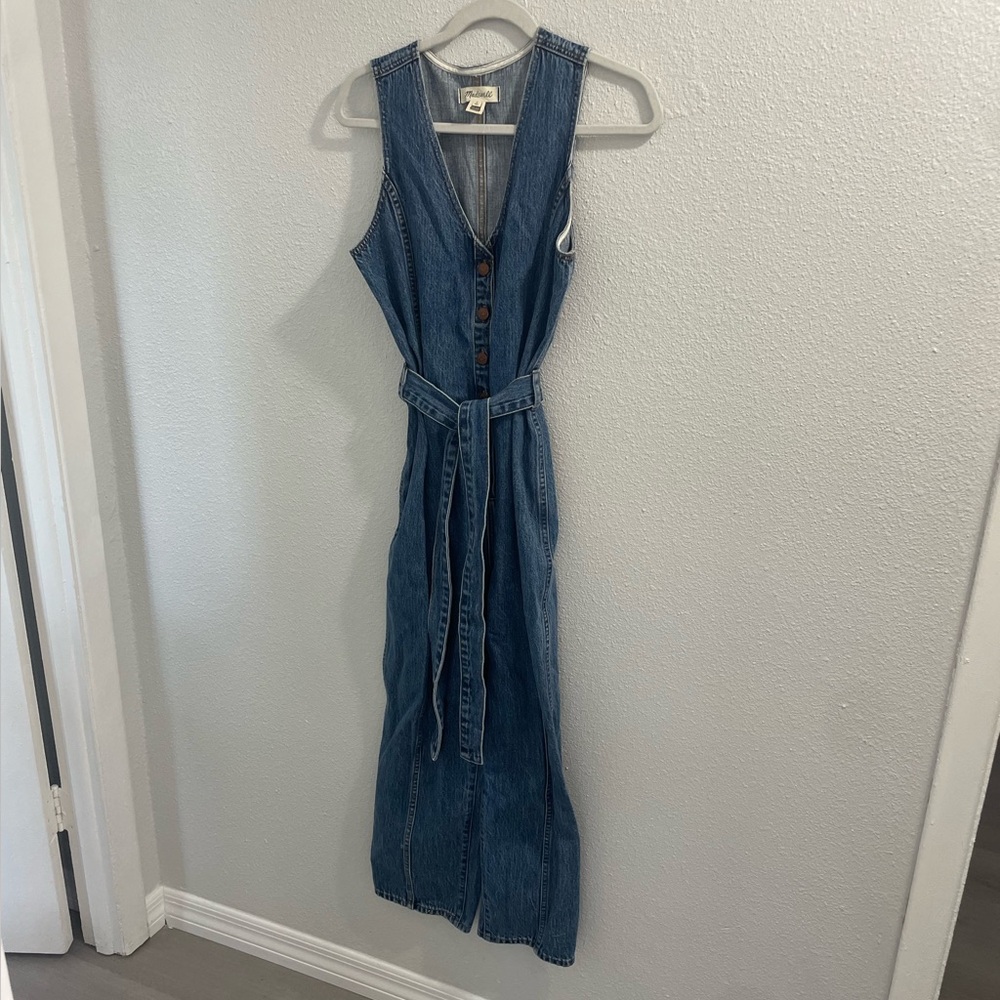 Madewell Denim Jumpsuit- Sleeveless, button up, tie waist - Picture 2 of 3